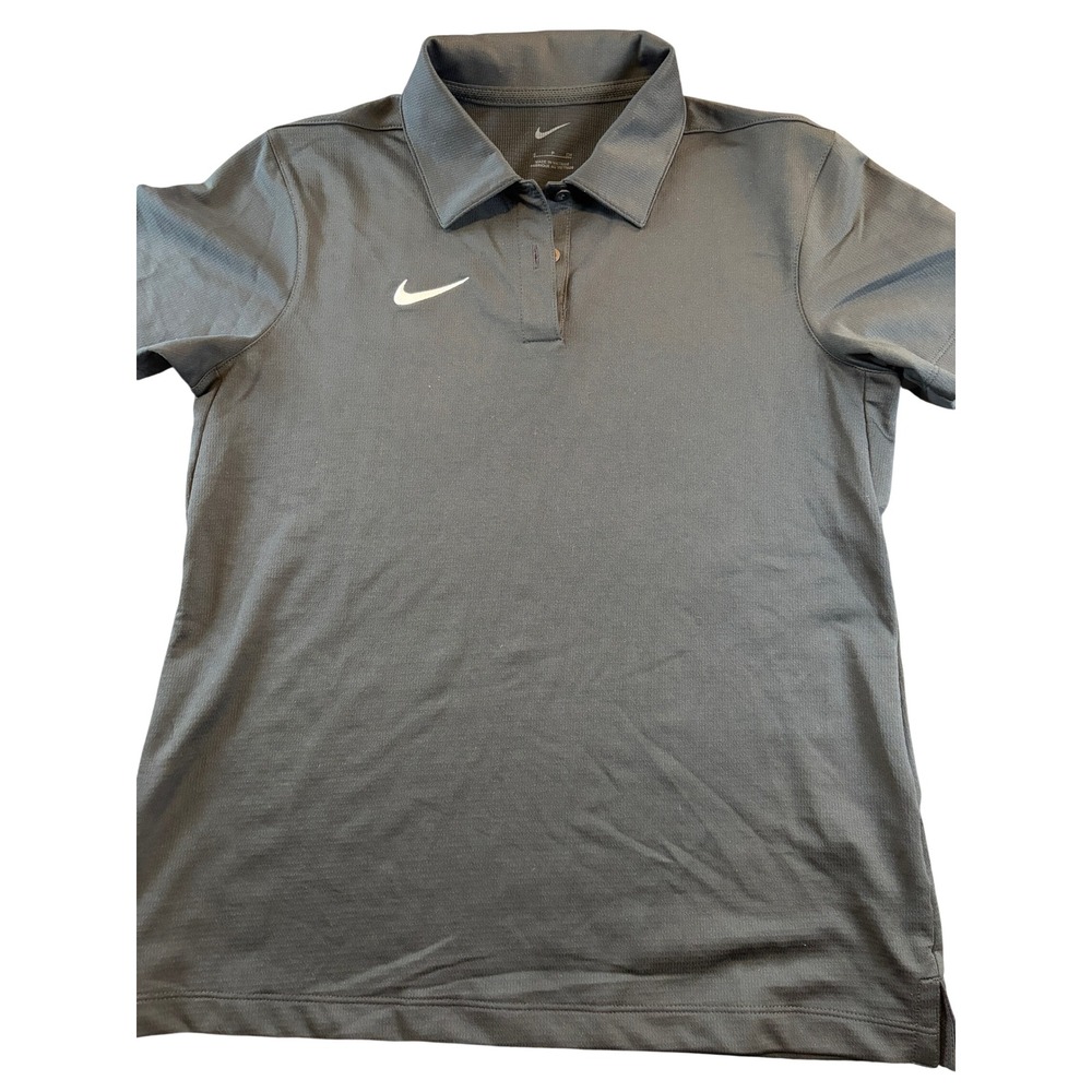 Nike Dri-FIT Womens Short Sleeve Polo Shirt Black Swoosh Size Small